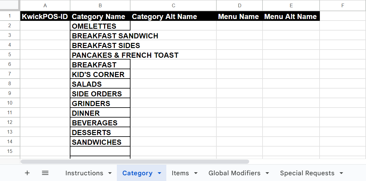 Build Menu in Excel